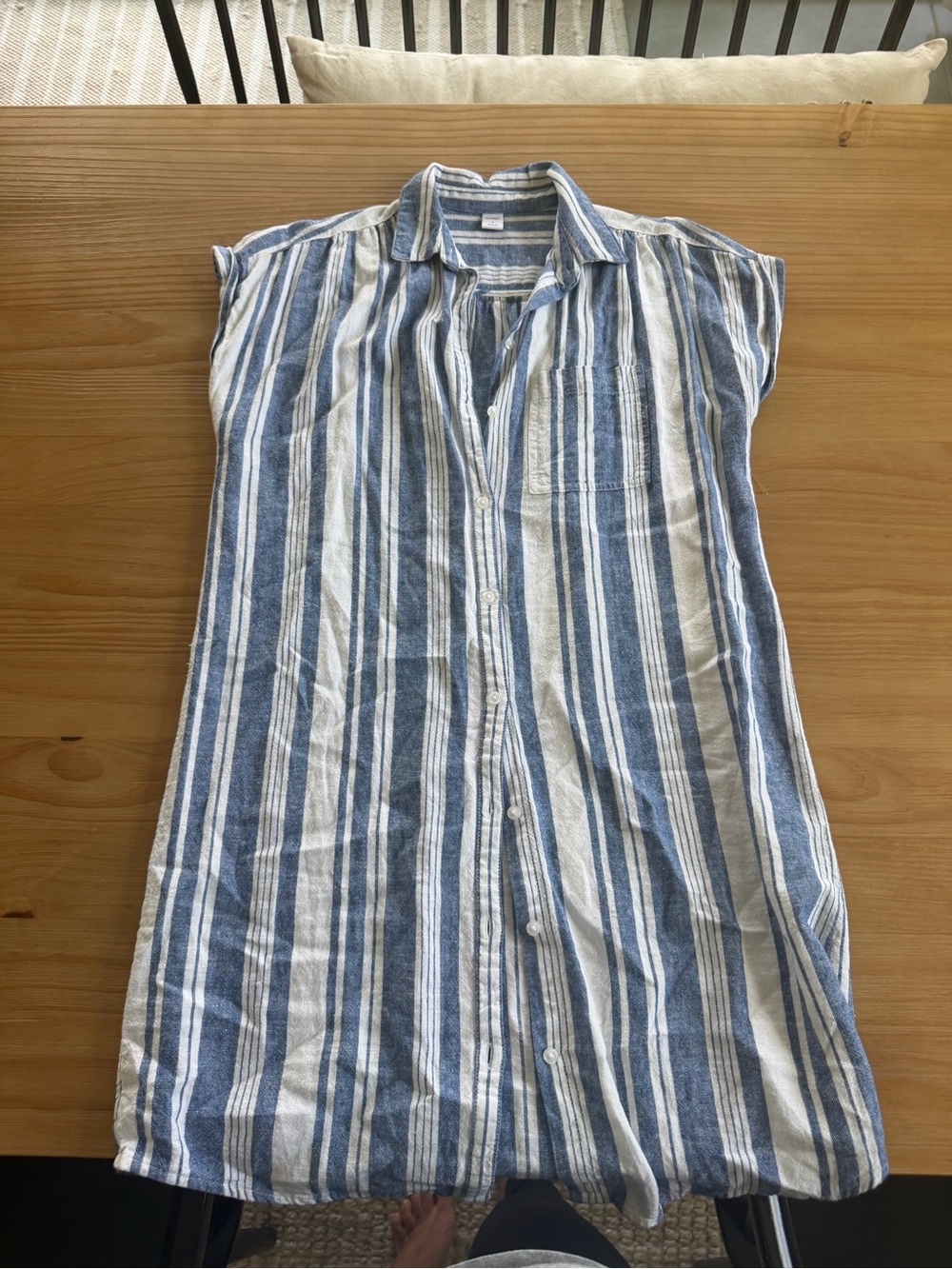 Blue and White Striped womans Button-Up Shirt Dress